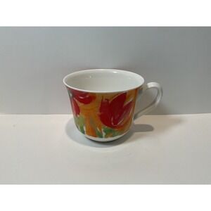 Roy Kirkham Colour Your World Bone China Mug 1999 Floral Red Orange Green